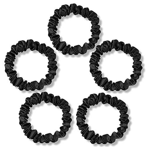 Fittia Black Silk Scrunchies for No Crease Sleep, Silky Satin Hair Ties, 5 Pack