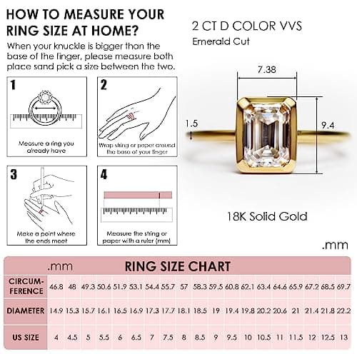 Michooyel 18K Gold Emerald Cut Moissanite Rings for Women
