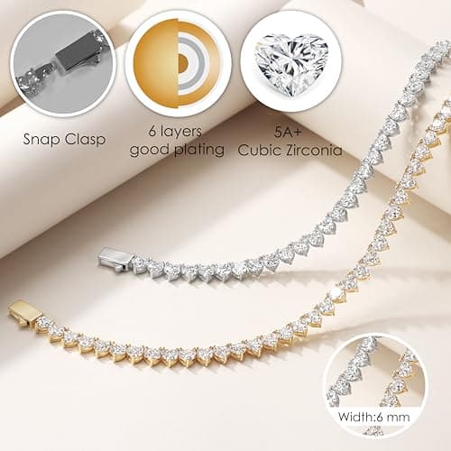 Michooyel Heart Tennis Necklace CZ 16,18,20 Inches Fashion Jewelry