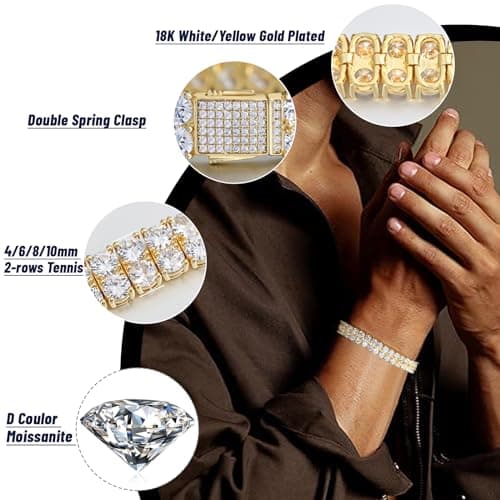 Moissanite Tennis Bracelet for Men Women