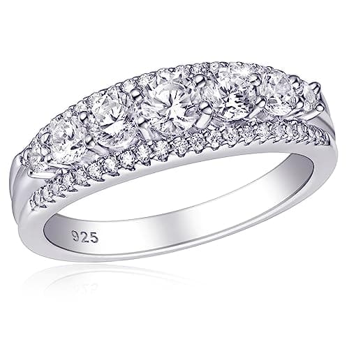 SHELOVES Sterling Silver Eternity Bands with Simulated Diamonds for Women
