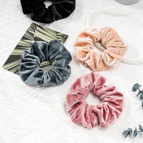 4-Pack Lolalet Large Soft Velvet Scrunchies for Thick Curly Hair - Women, Girls, Teens
