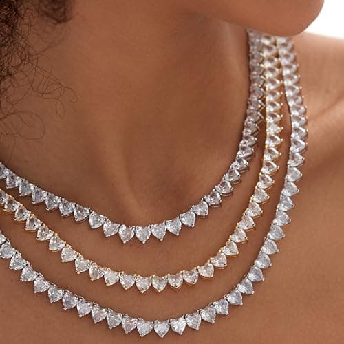 Michooyel Heart Tennis Necklace CZ 16,18,20 Inches Fashion Jewelry