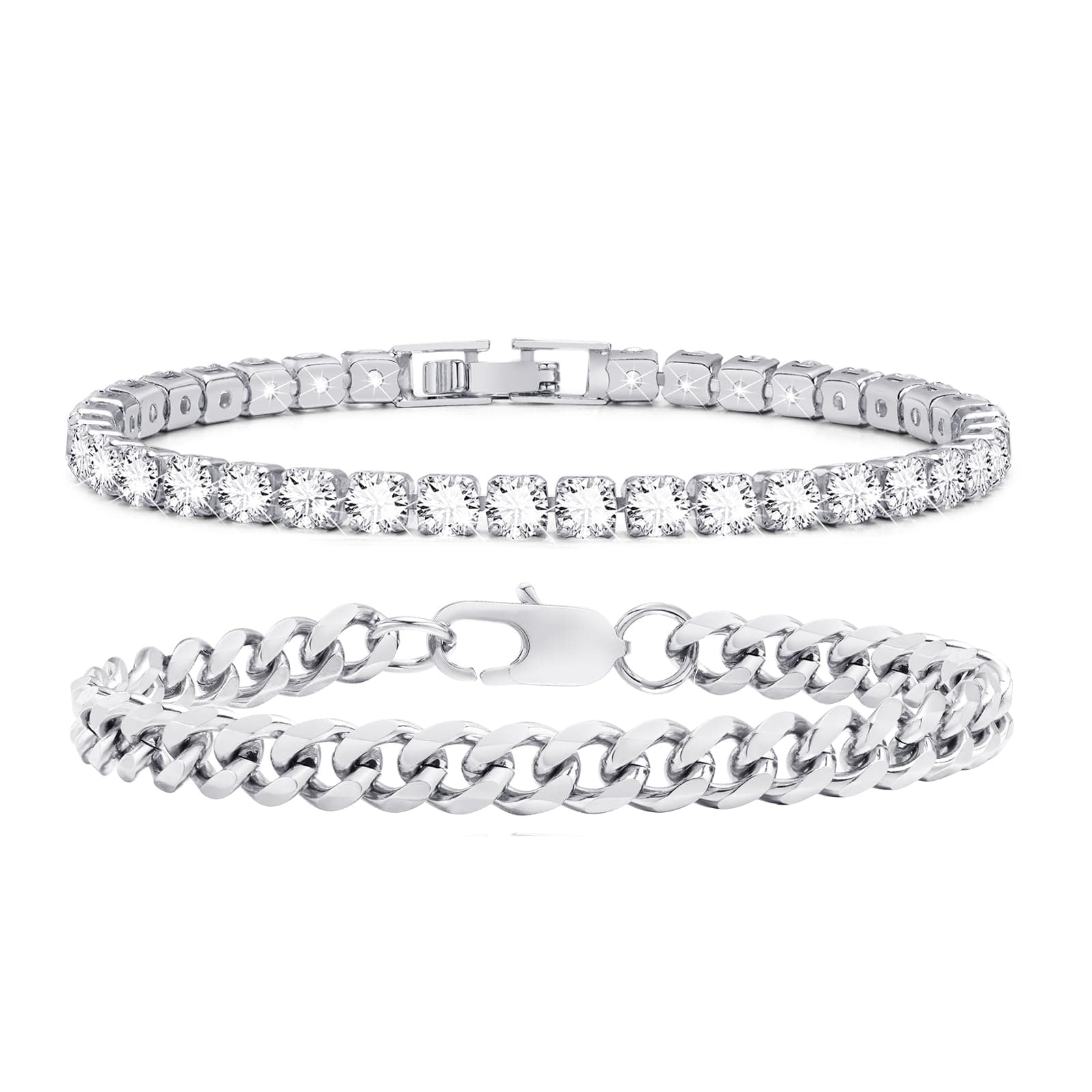VNOX Sturdy Stainless Steel Curb Chain Bracelet Set for Men and Women, 6.5/7/7.4/8.2/9 Inches
