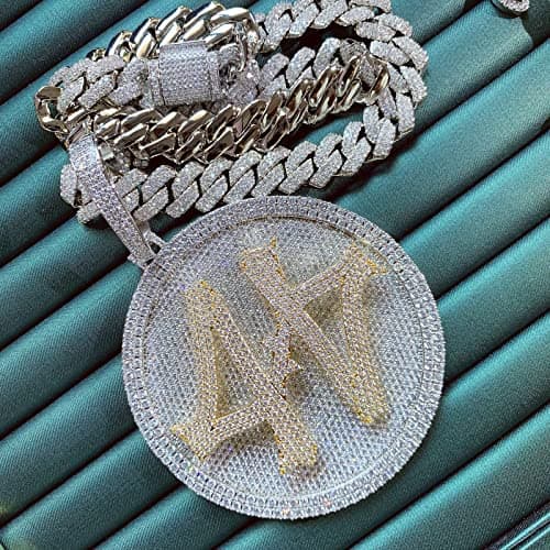 ICEDIAMOND 14K Gold Plated Hip Hop Rotating Medal Pendant with Cubian Link Chain, Super Sparkling CZ Necklace for Men