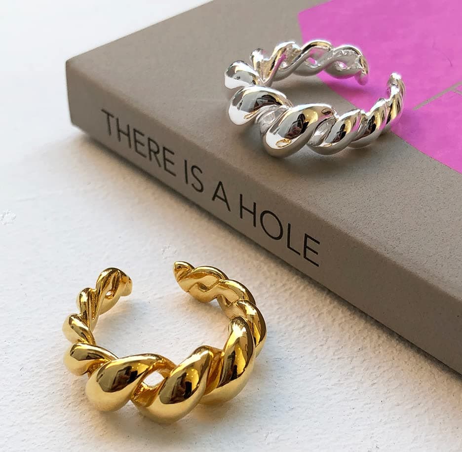 S925 Twisted Signet Ring Dome Band Rhodium/Gold Chunky Squiggle Solid Sterling Silver Polished Fine Jewelry For Women