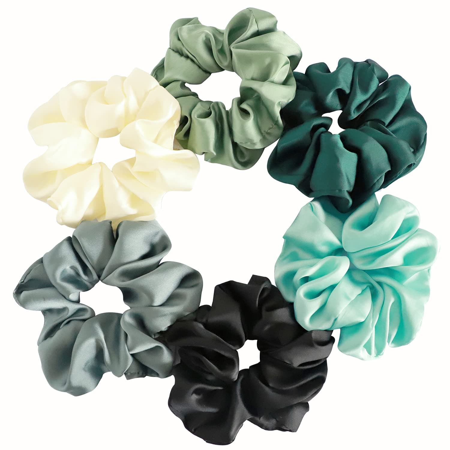 6-Piece Satin Silk Scrunchies for Big Hair | No Harm to Hair Ponytail Holders