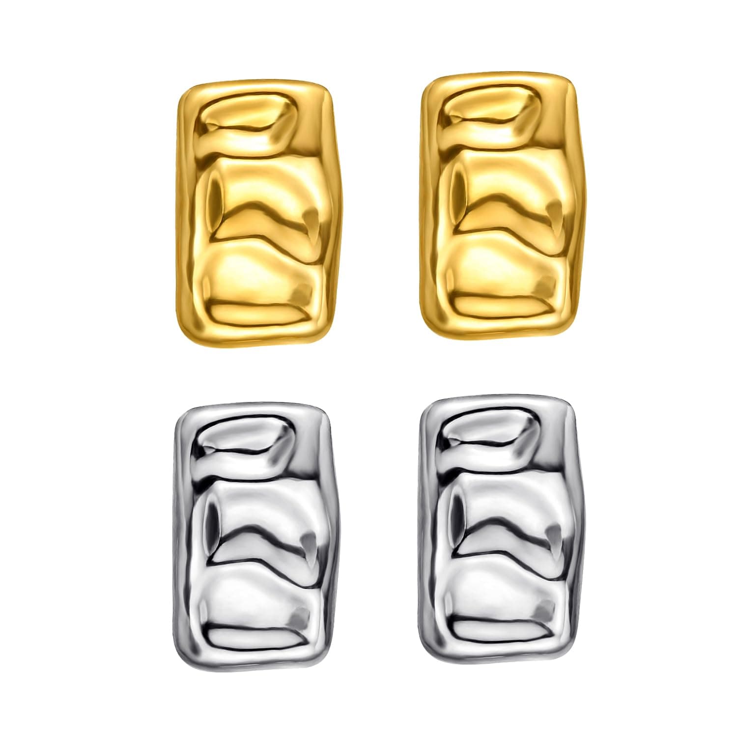 ENVEYO Hammered Geometric Gold Stud Earrings for Women Trendy Square Irregular Chunky Necklace