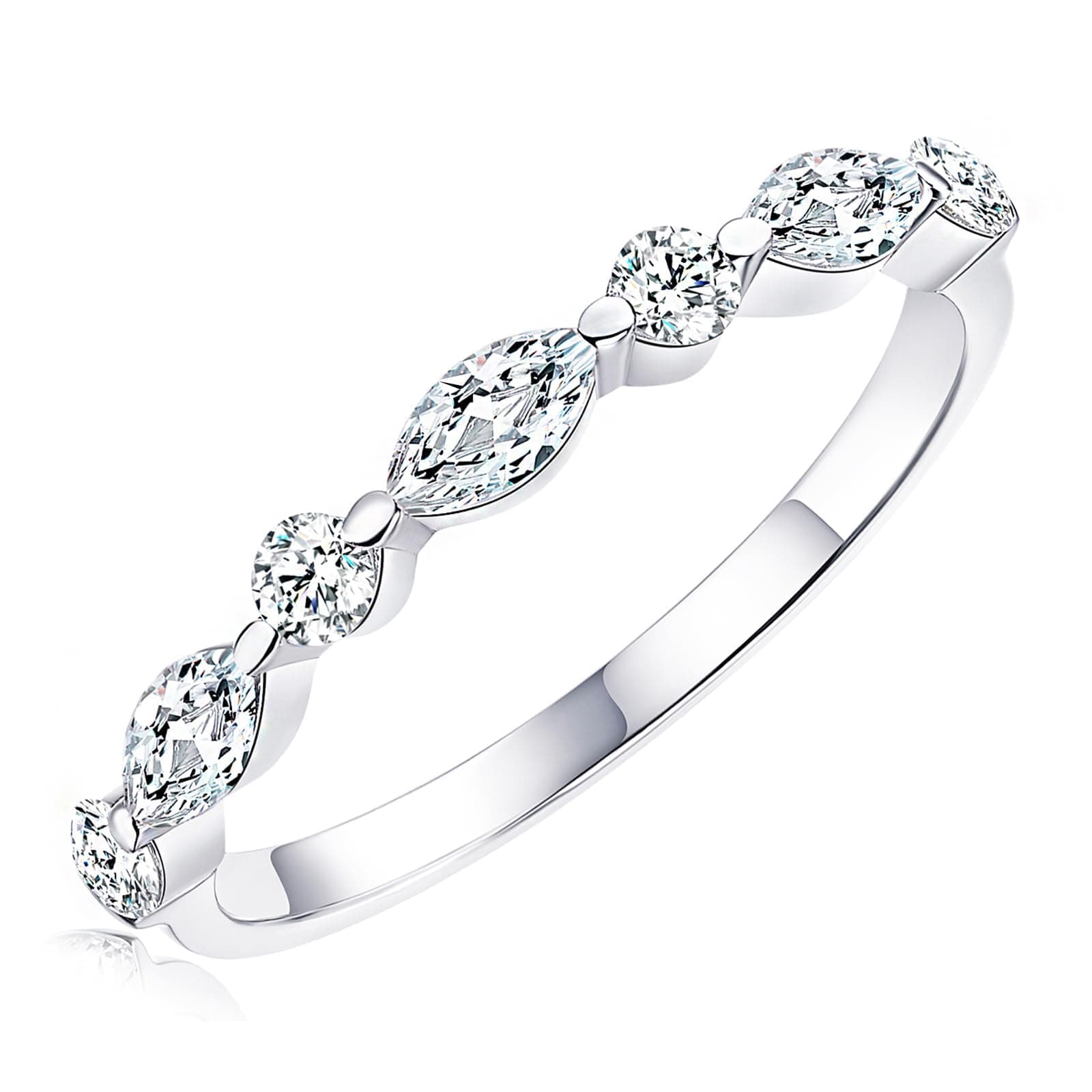 HZSIKAO White Gold Plated Sterling Silver Moissanite Half Eternity Ring for Women Sizes 5-10