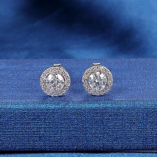 MDFUN Moissanite Halo Stud Earrings 5mm 1Ct for Women Men