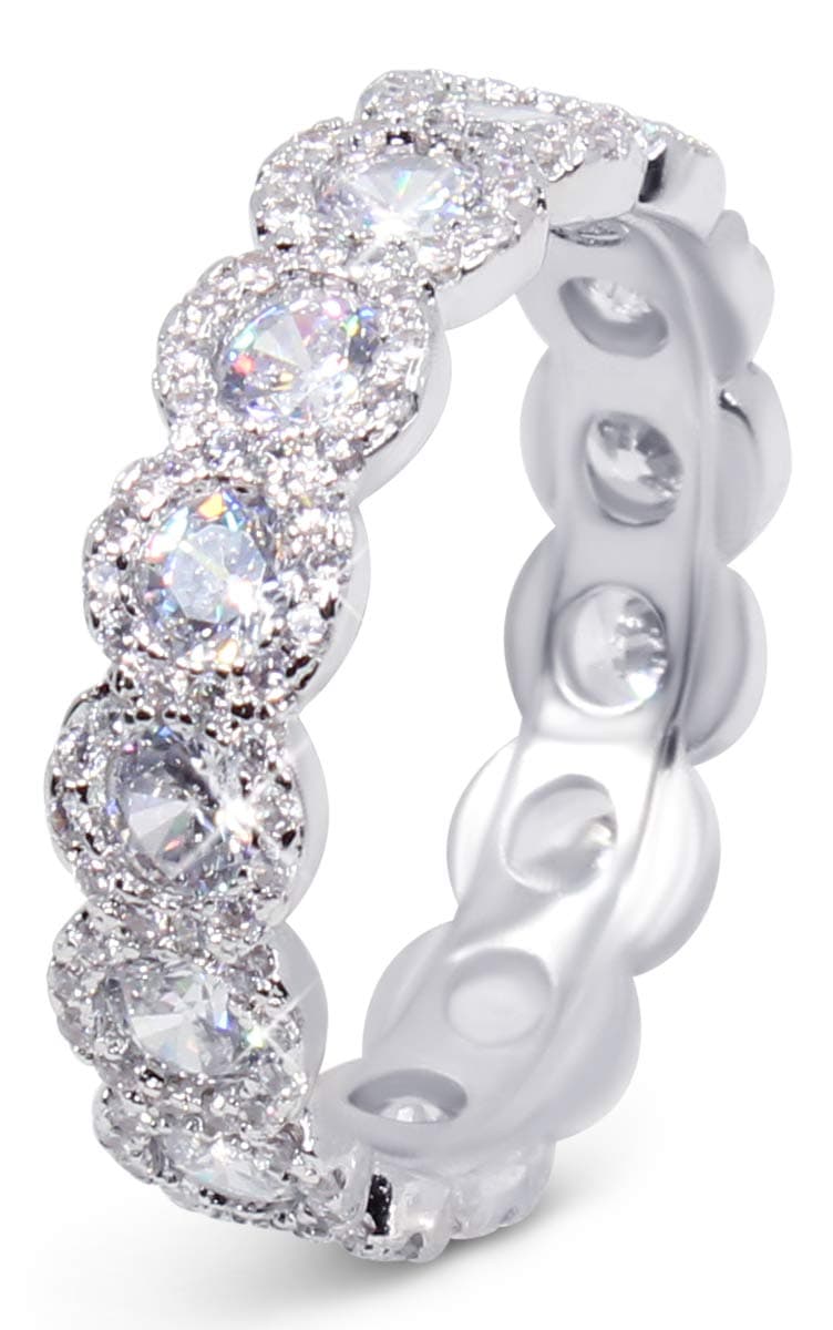 Savlano 18K White Gold Plated CZ Round Eternity Ring for Women