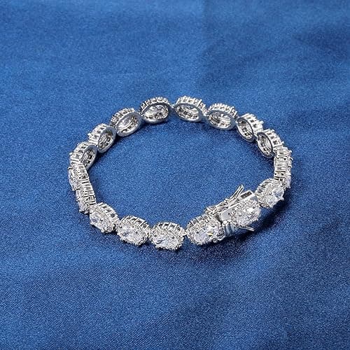 18K White Gold Heart Tennis Bracelet for Women, Size 6-8 inches