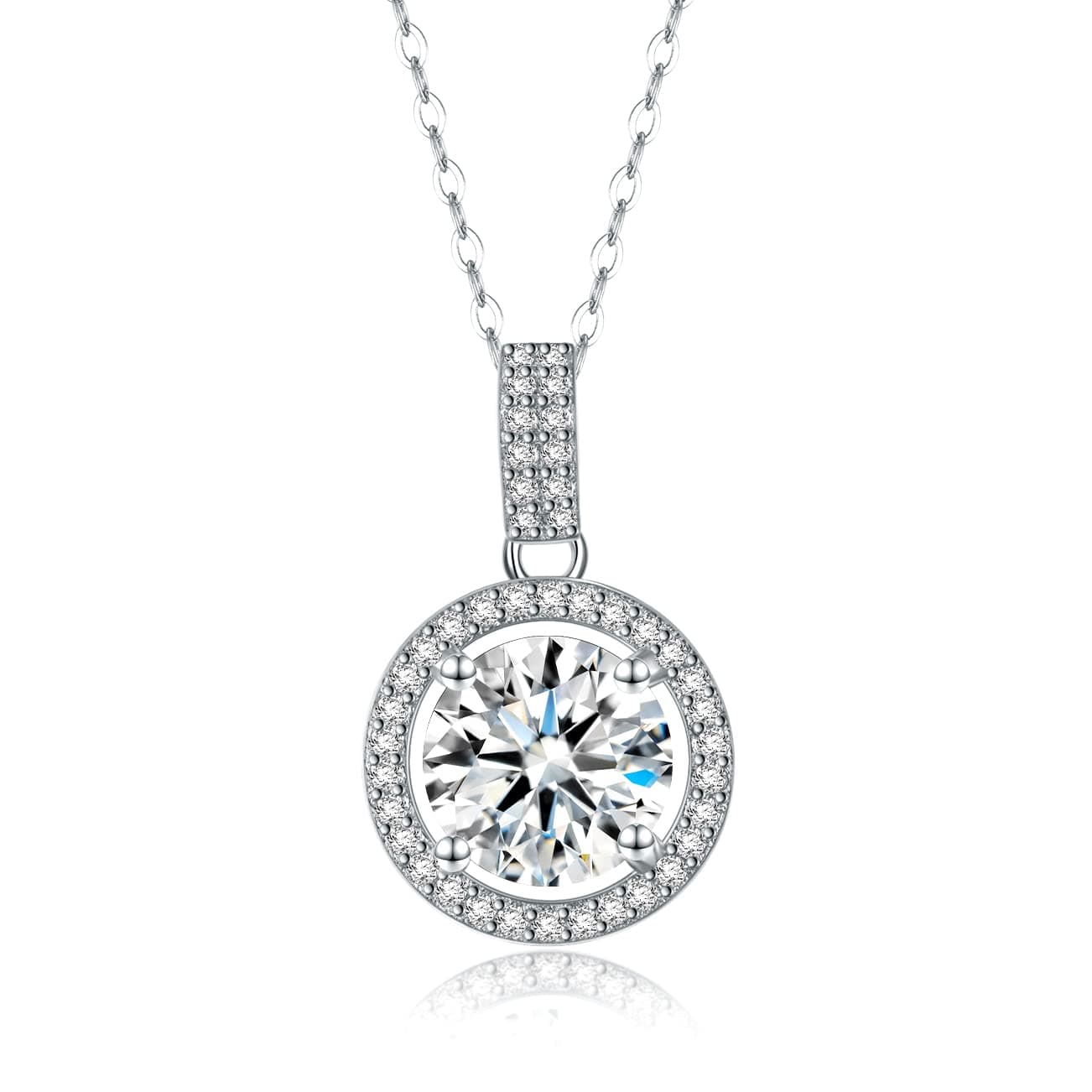 SecreTalk Halo Round Moissanite Pendant Necklace for Women in 925 Sterling Silver Gifts for Wife and Mother