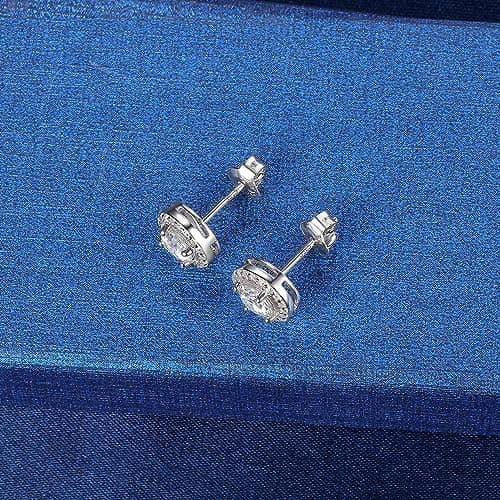 MDFUN Moissanite Halo Stud Earrings 5mm 1Ct for Women Men