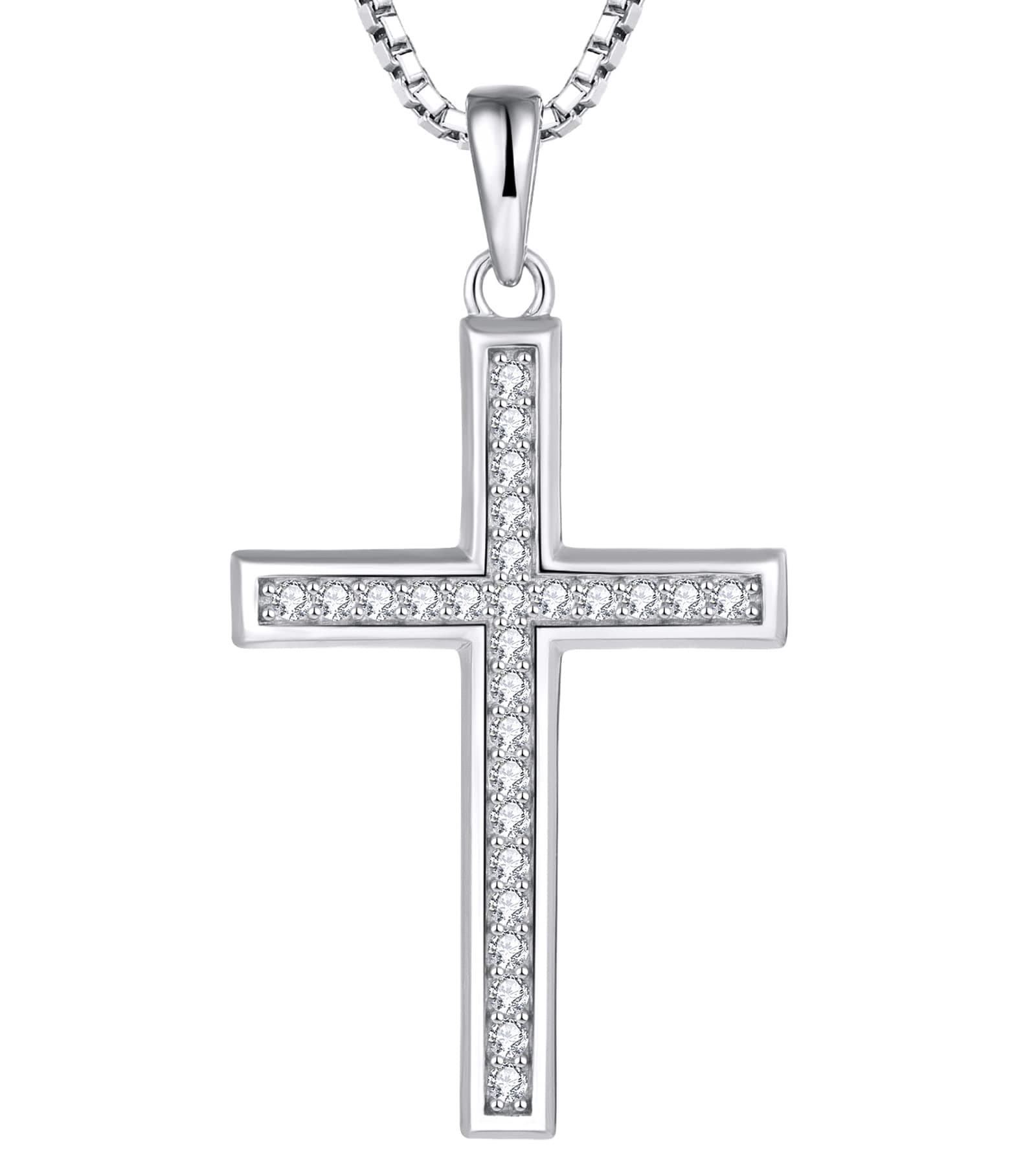 YL Sterling Silver Halo Pendant Cross Necklace for Women (0.79"-1.18")