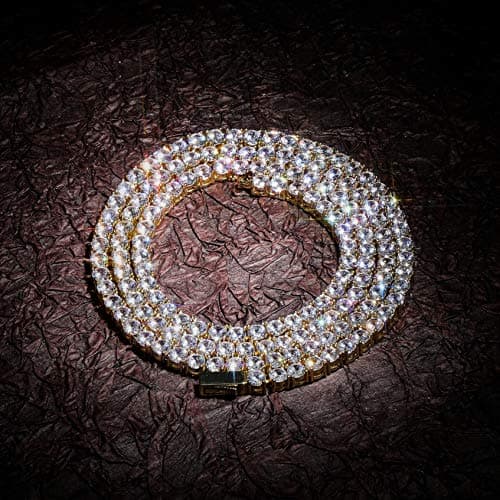 TOPGRILLZ 14K Gold Plated Diamond Tennis Necklacemıdiunmm Cubic Zirconia