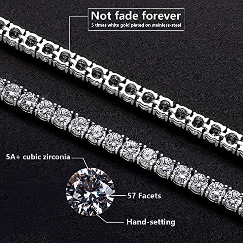 Hip Hop 1 Row Iced Out Tennis Chain Stainless Steel with 5A+ Cubic Zirconia Diamond Tennis Necklace or Bracelet