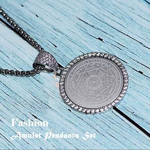 FLYUN Seven Archangels Protection Pendant Necklace, Stainless Steel, 24 inches