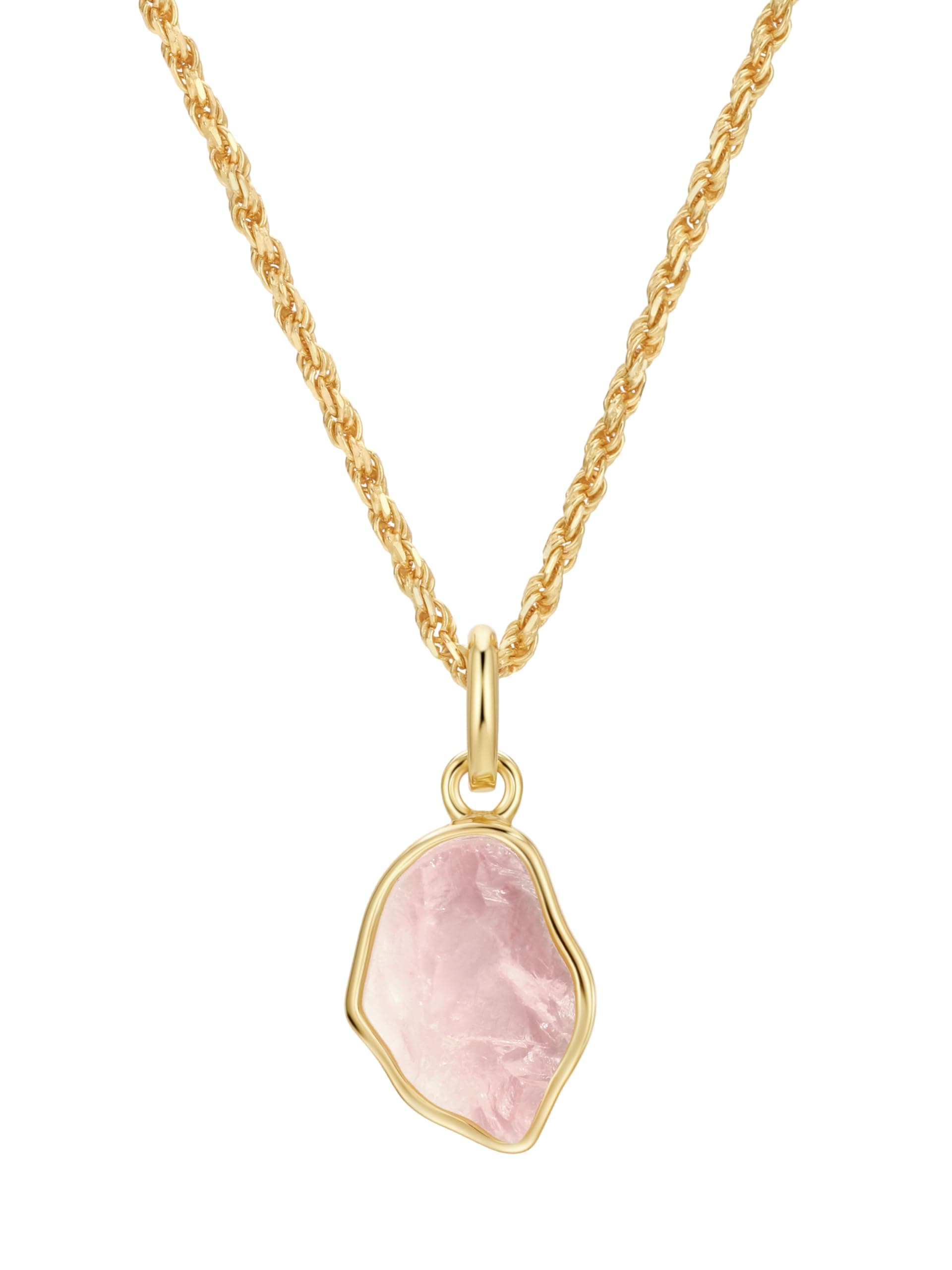 Michooyel Natural Rose Quartz Pendant Necklace 18K Gold Plated S925 Silver for Women