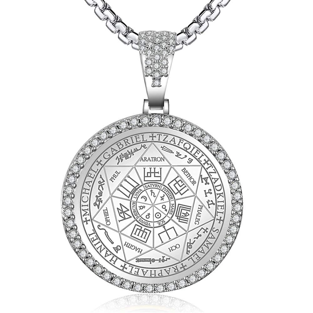 FLYUN Seven Archangels Protection Pendant Necklace, Stainless Steel, 24 inches