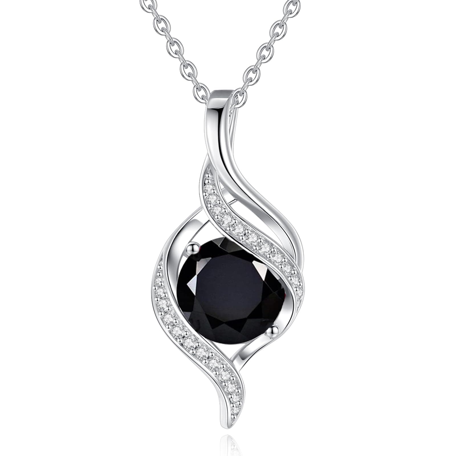 FANCIME Women's Round Cubic Zirconia Birthstone Necklace in Sterling Silver for Mom