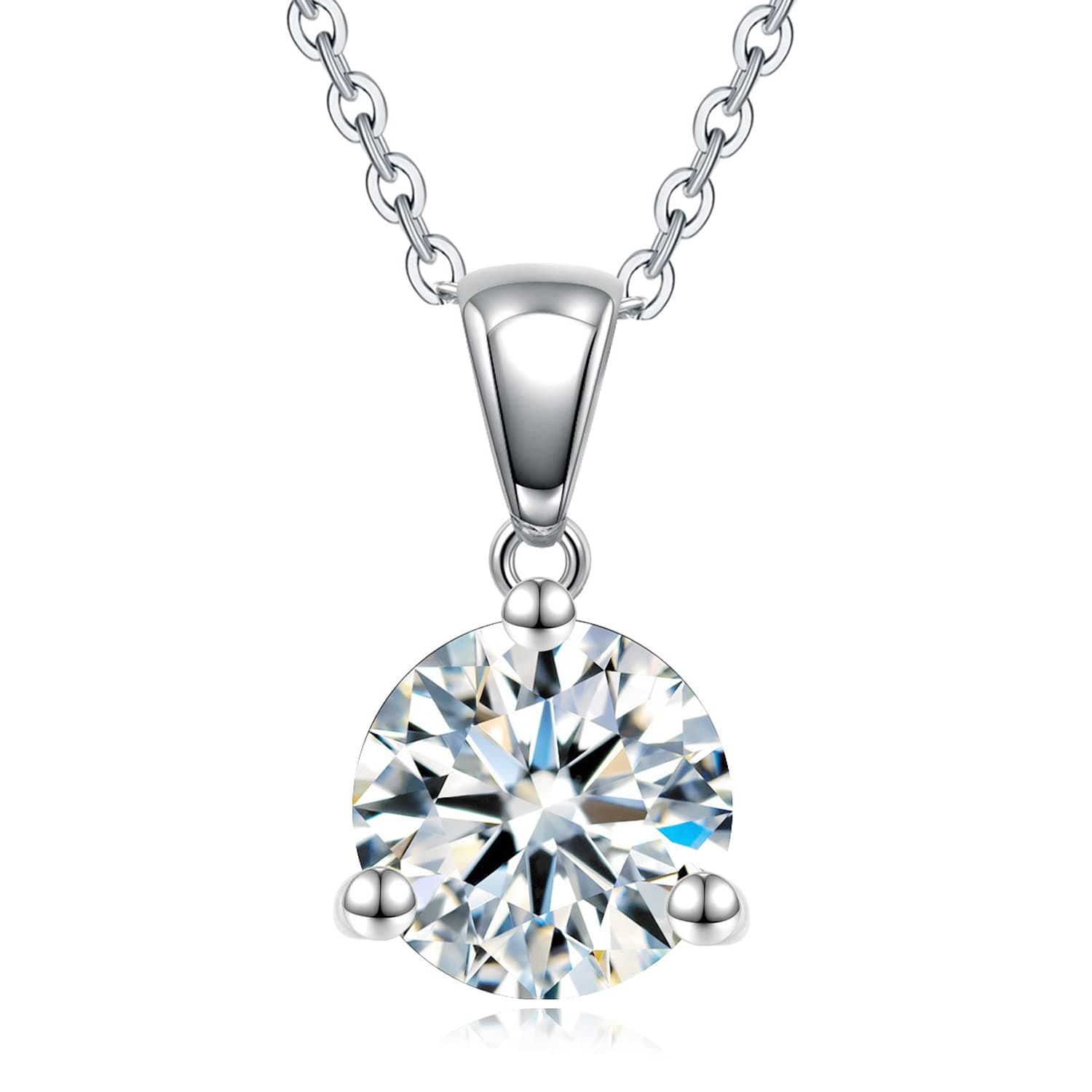 SecreTalk 1-3CT Moissanite Pendant Necklace, 3 Prong 925 Sterling Silver Gift for Mother or Wife