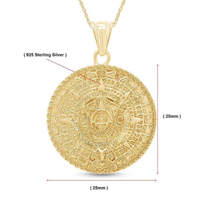 AFFY Aztec Sun Calendar Pendant Charm Necklace 14K Gold over Sterling Silver