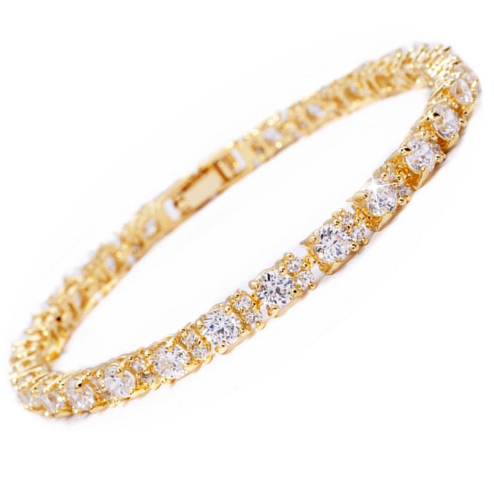 RIZILIA Eternity Yellow Gold Plated Tennis Bracelet, 7" Round CZ