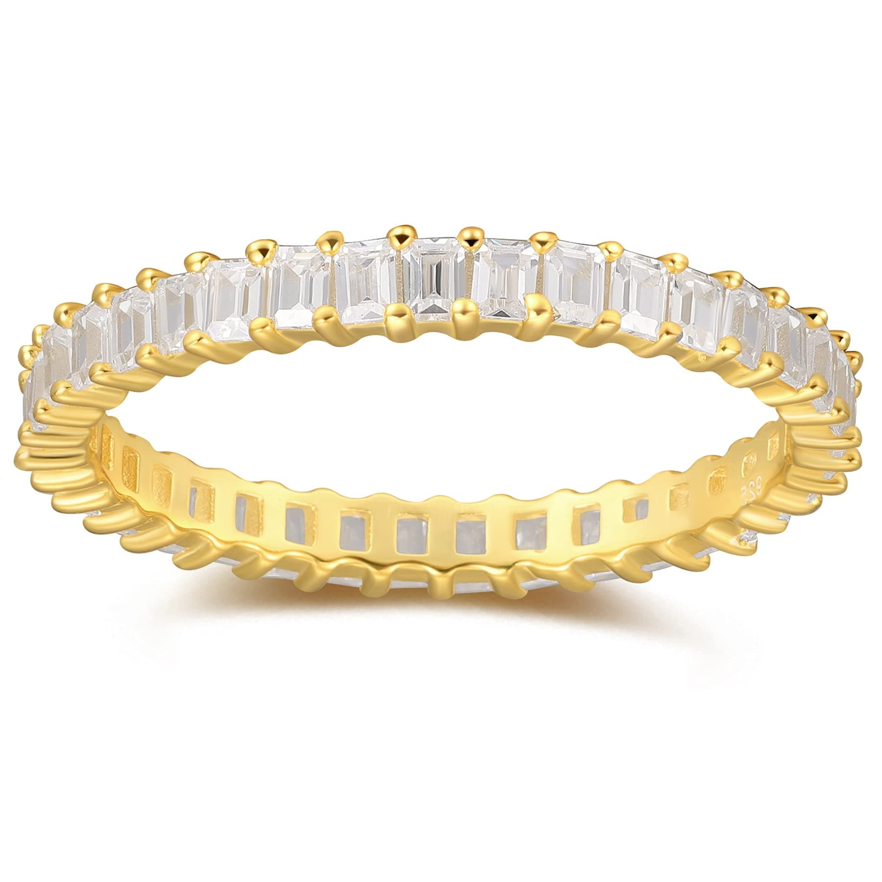 Vescence 18K Gold Plated CZ Stacking Ring | Dainty Vertical Baguette Eternity Band for Women
