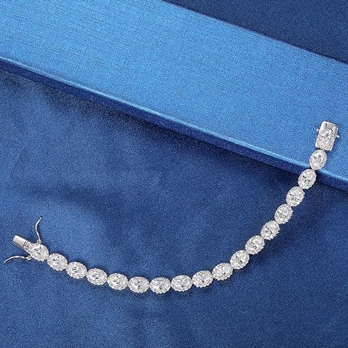 18K White Gold Heart Tennis Bracelet for Women, Size 6-8 inches