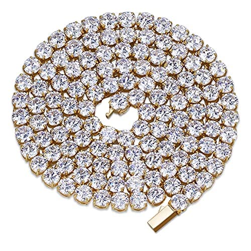 JINAO 18K Gold Plated 6MM Tennis Chain Necklace with Lab Simulated Diamond Chain for Men & Women
