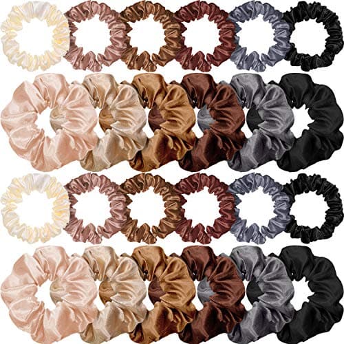 Satin Hair Scrunchies Set for Women Girls, 24 Pieces in 2 Sizes, Cream White