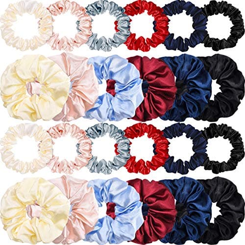 Satin Hair Scrunchies Set for Women Girls, 24 Pieces in 2 Sizes, Cream White