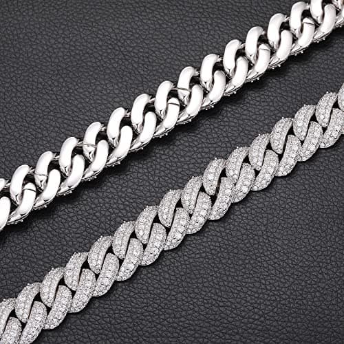 OLVLUS 18K White Gold Plated Iced Out Cuban Link Chain Necklace