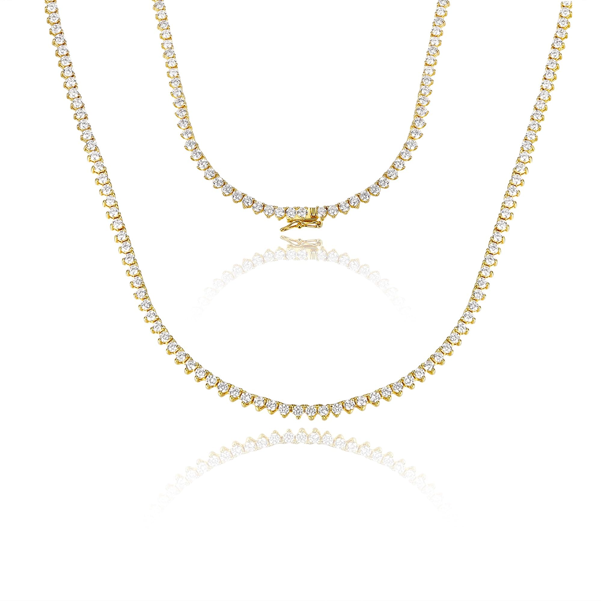 Gemsme 18K Gold Plated 2mm Cubic Zirconia 3 Prong Tennis Necklace for Women