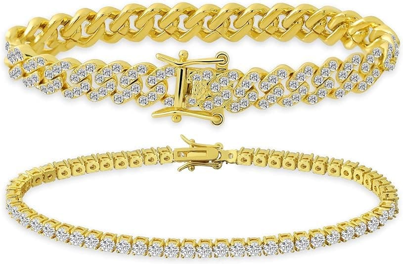 Senteria 2 Pcs Cuban Link Bracelet for Men Women