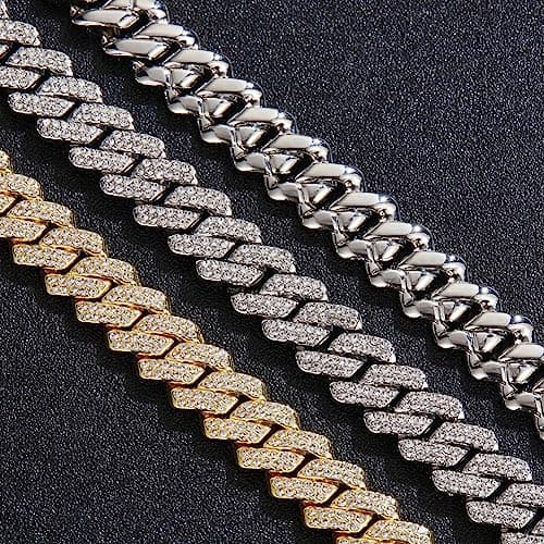 DIDISEE 2PCS Gold Silver Cuban Link Chain Diamond Necklace for Men & Women