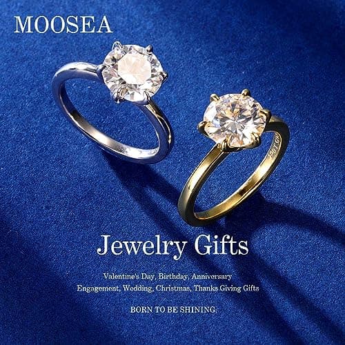 MOOSEA 3ct Moissanite Solitaire Ring - 14K White Gold Vermeil Wedding Ring