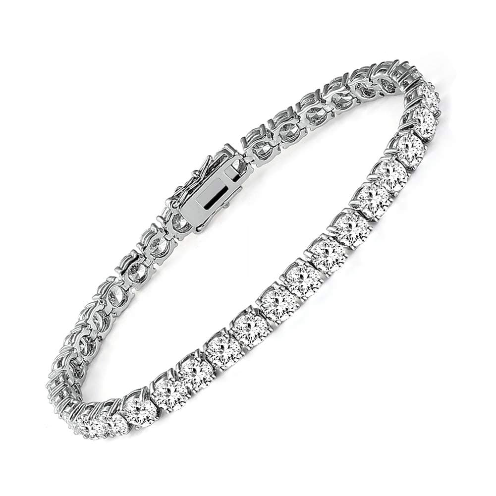 18k White Gold Plated CZ Charm Bracelet, 4MM CZ for Men & Women