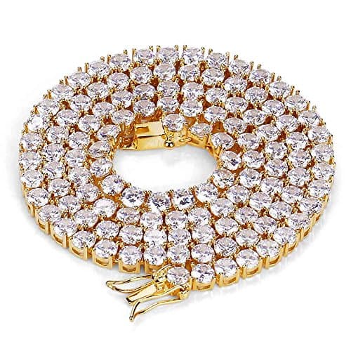 JINAO Iced Out 18K Gold Plated Lab Diamond Tennis Chain Necklace for All