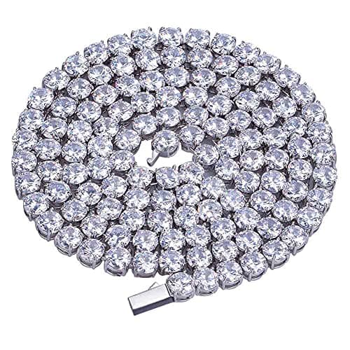 JINAO 18K Gold Plated 6MM Tennis Chain Necklace with Lab Simulated Diamond Chain for Men & Women