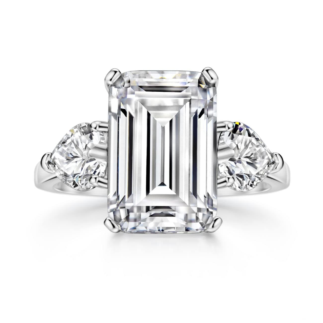 Sterling Silver Emerald Cut Engagement Ring for Women