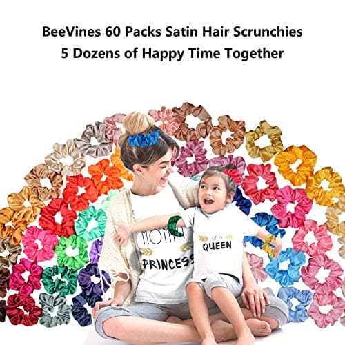 BeeVines Silk Scrunchies for Women & Girls, 60 Pack Birthday Gift