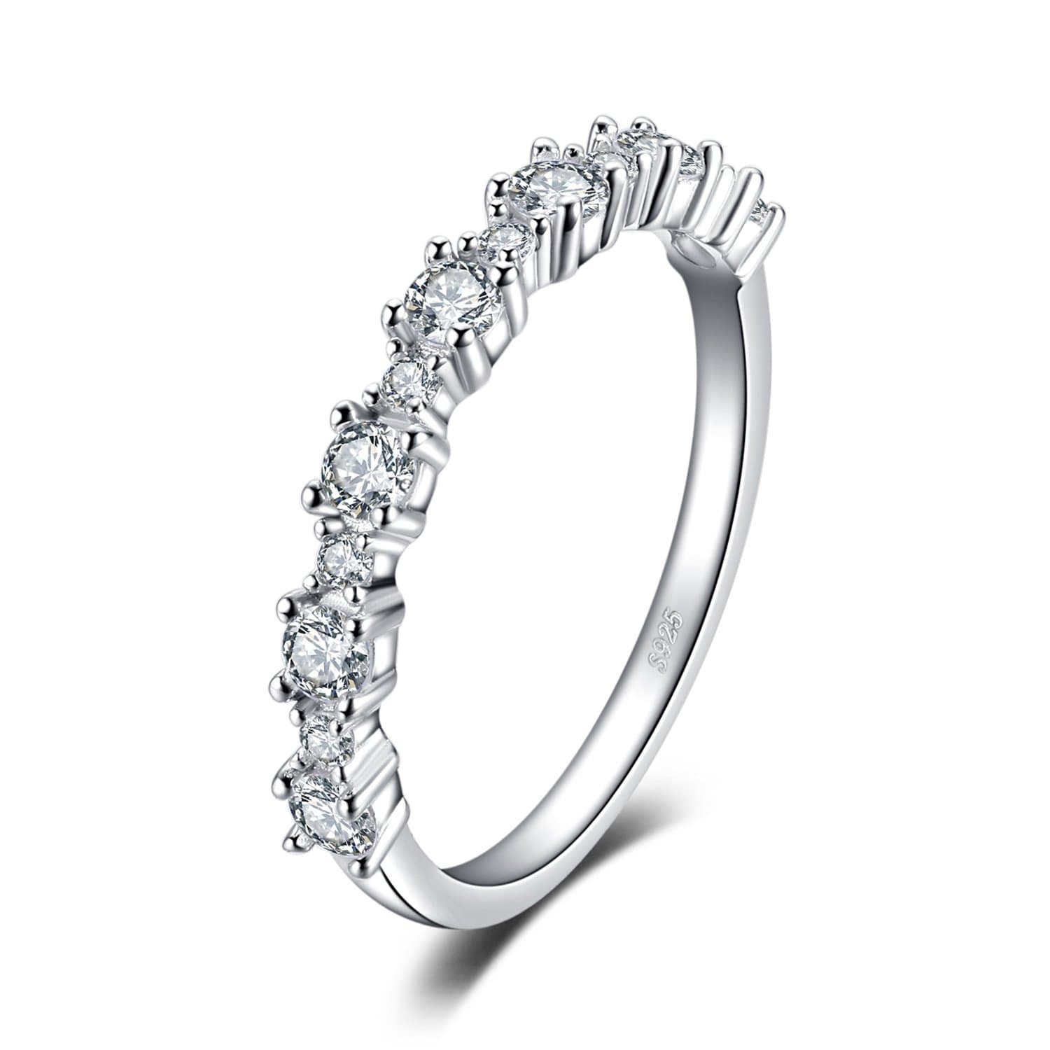 JewelryPalace Half Eternity 925 Sterling Silver Promise Ring for Women, Classic CZ Anniversary Band