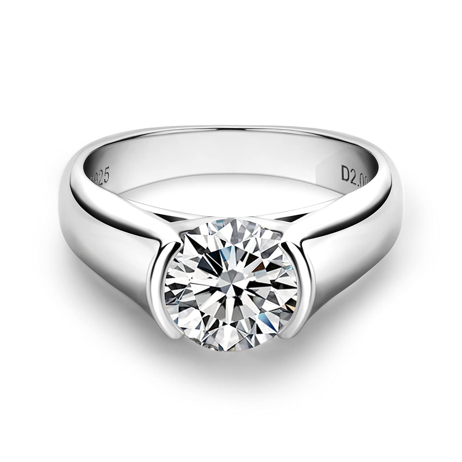 CivetCat Platinum-Plated Moissanite Half Bezel Solitaire Ring for Women VVS 8mm D Color