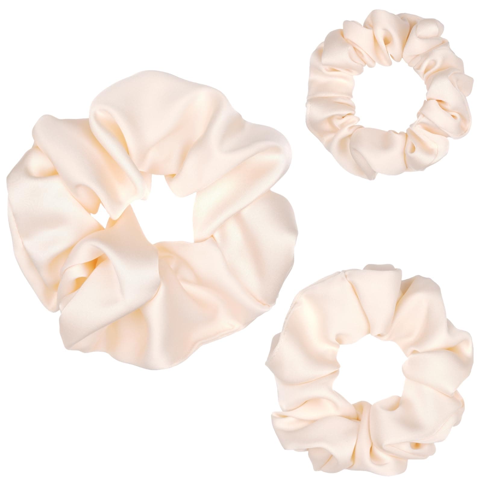 Premium Quality Black Satin Hair Scrunchies, 3 Pcs Different Sizes, Soft as Silk for Women