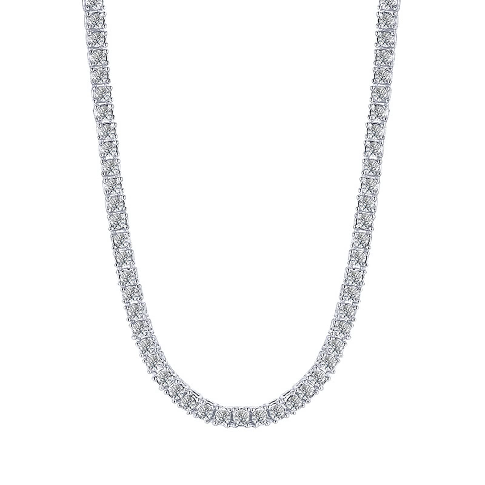 Silver Plated Mesnt Iced Out Tennis Chain Necklace CZ 5mm 46-61CM