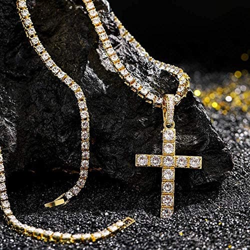 Charles Raymond Iced Out Mens Tennis Cross Necklace & Blinged Out Cuban ZZ Watch Set - ST10327TCR