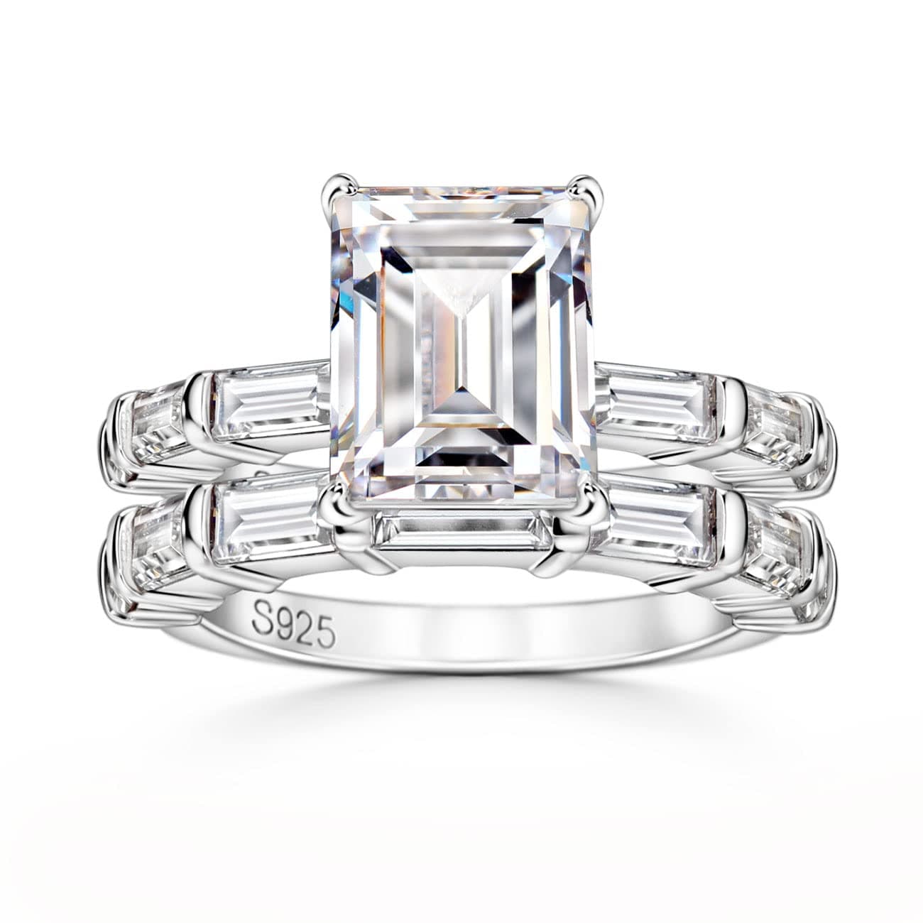 Michooyel S925 4ct Emerald Cut 2 in 1 Engagement Ring Sets for Women
