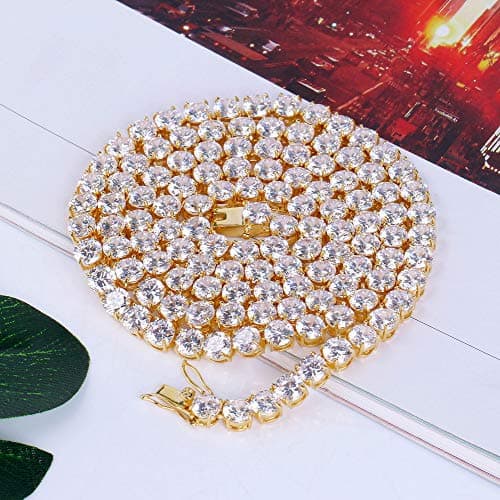 JINAO 18K Gold Plated 6MM Tennis Chain Necklace with Lab Simulated Diamond Chain for Men & Women